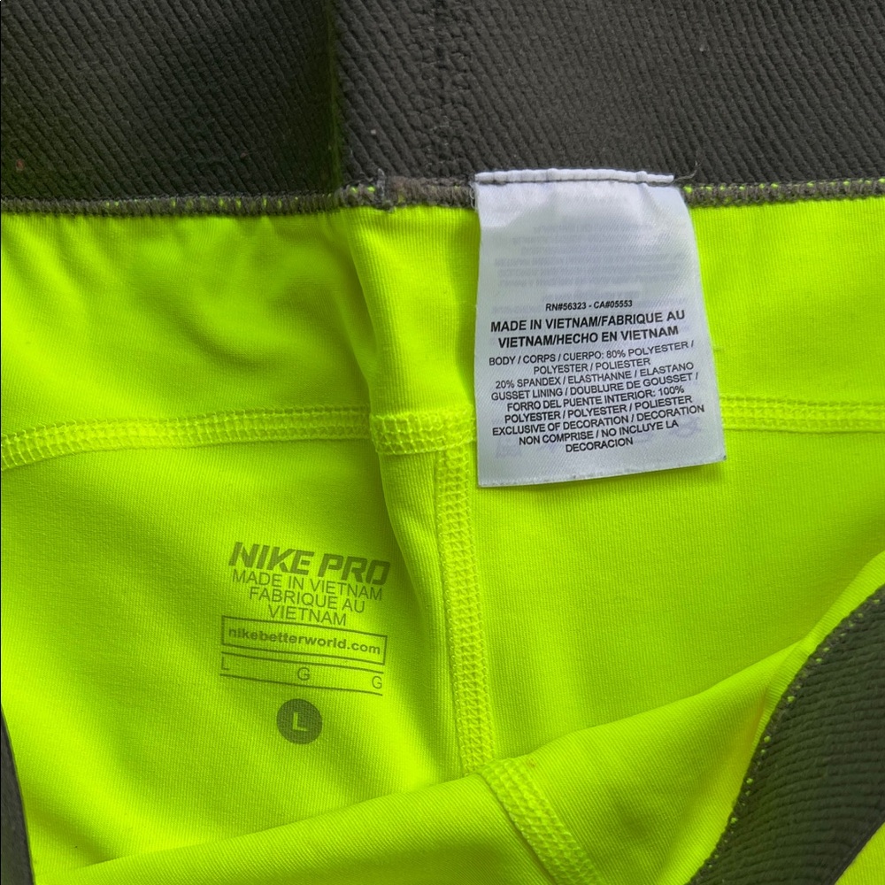Nike Pro Lime Green Shorts with Gray Waistband - Picture 2 of 4